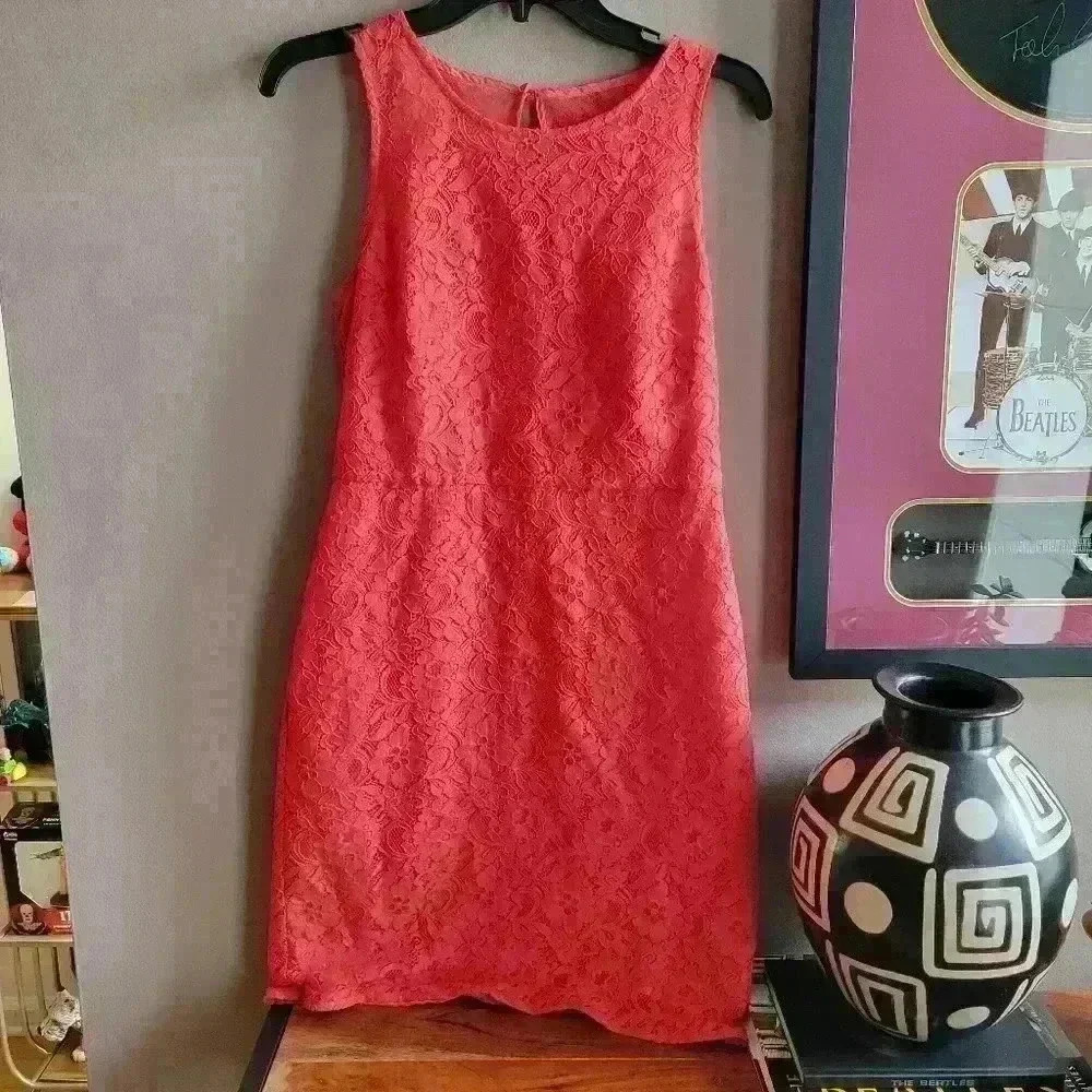 J CREW Lined  Coral Lace Women's Dress Size 4 Sleeveless Cocktail RETAIL $118
